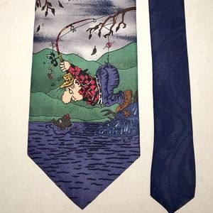 NOVELTY FISHING TIE “Hot Cakes” Navy Blue 🎣 🐠🐟